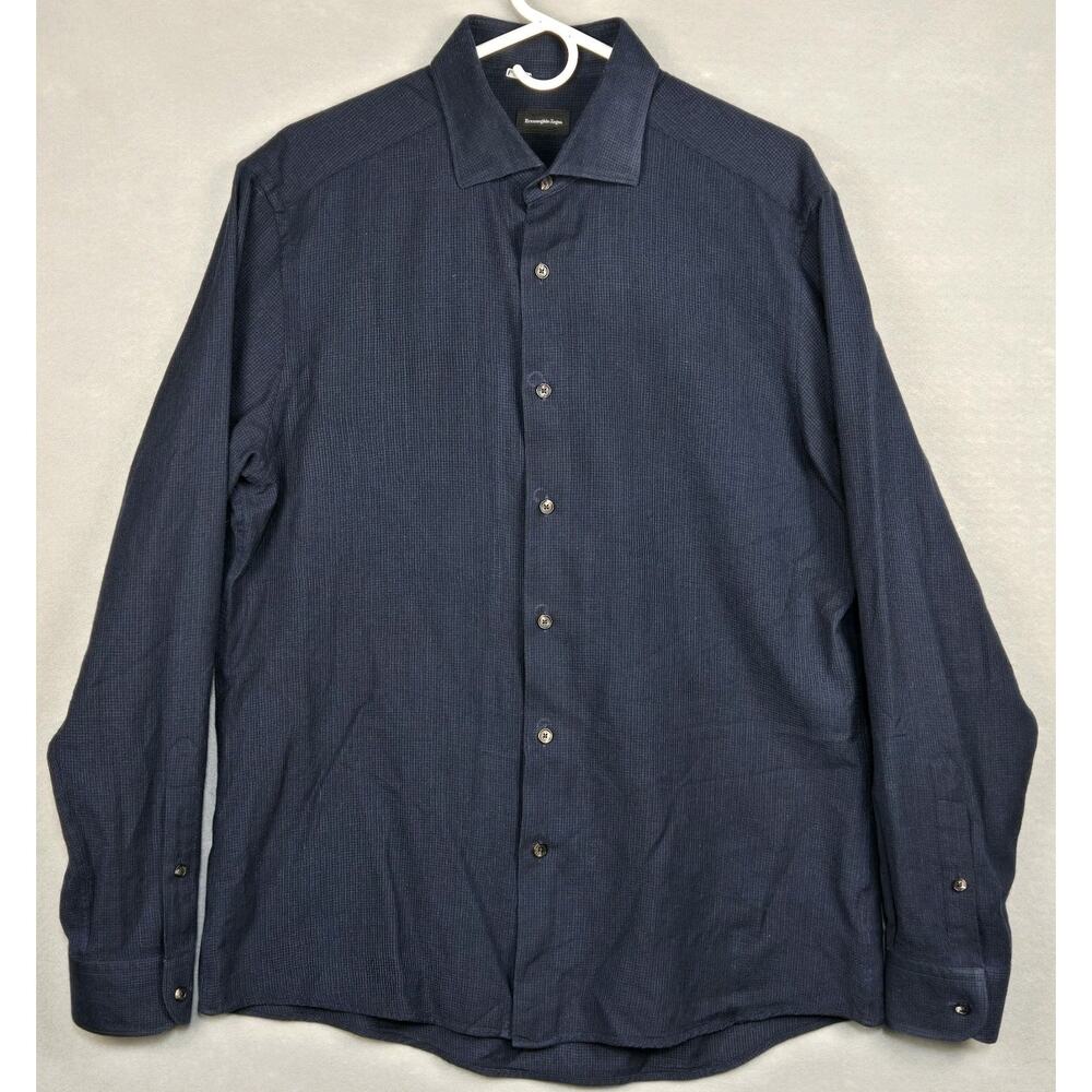 Ermenegildo Zegna Wool Cotton Blend Navy Blue Button Up Men's Large *read*